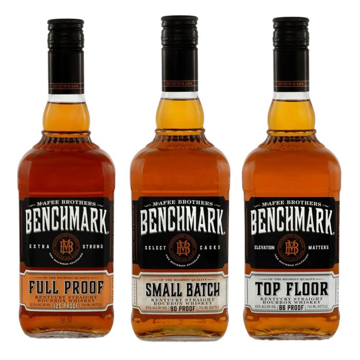 Benchmark Full Proof + Top Floor + Small Batch Kentucky Straight Bourbon Whiskey 3 Bottle Combo