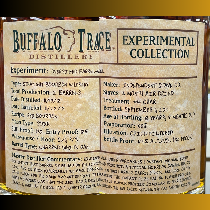 Buffalo Trace Experimental Collection Whiskey #4 Char 8 Year 90 Proof 375ml