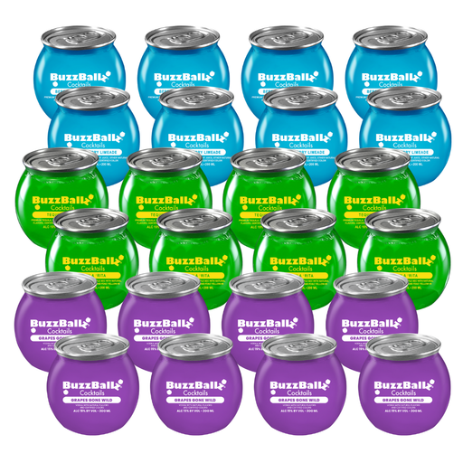 Buzzballz Berry Cherry Limeade - Tequila'Rita - Grapes Gone Wild 200ml 24 Bottle Combo -Free Shipping