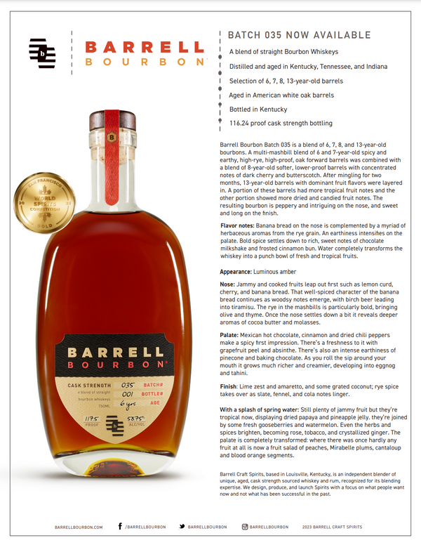 Barrell Bourbon 6 Yr Cask Strength Straight Bourbon Whiskey Batch #035